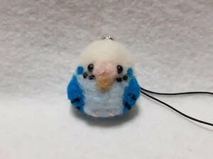 ☆羊毛フェルト ハンドメイド コロコロセキセイインコ　ブルーちゃん ストラップ ☆