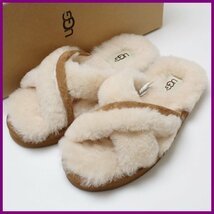 ★UGG/アグ ABELA シープスキン ファーサンダル 5/22cm相当/ナチュラル/1017548/外箱付き/ルームシューズ/スリッパ&1949300026_画像1