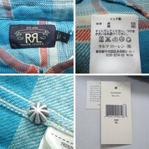 ★未使用 RRL/ダブルアールエル 長袖 ウエスタンシャツ メンズXL/ライトブルー系/チェック柄/リネン×コットン/ラルフローレン&1743500373_画像4