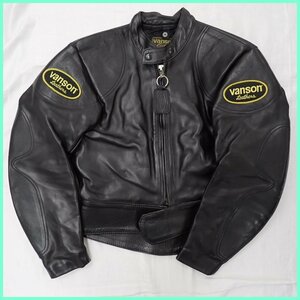 ★vanson Leathers/バンソン マンクス シングルライダースジャケット メンズS相当/ブラック/レザー/裏地メッシュ/USA製&1946700029