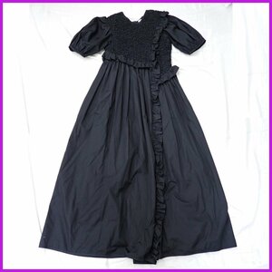 ★Cecilie Bahnsen/セシリーバンセン LONG DAY DRESSES ワンピース UK6/M相当/マキシ丈/ブラック/コットン/フリル/タグ付き&1954200009