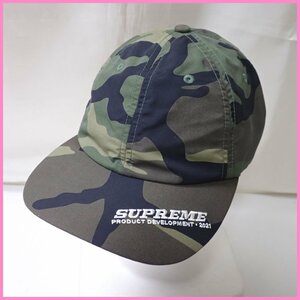 ★Supreme/シュプリーム Visor Logo 6-Panel キャップ 頭周り約52～58cm/カーキ系×ブラック/カモフラ/ナイロン/ステッカー付&1951900023