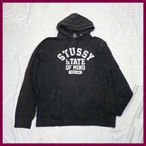 ★Stussy/ステューシー プルオーバーパーカー メンズXL/ブラック/カレッジロゴ/コットン/裏起毛/フーディー/USA製&1946500024_画像1