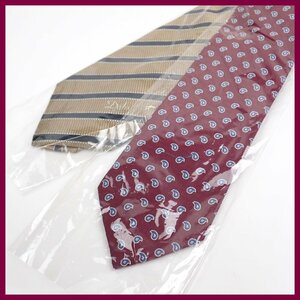 * unused Dux silk necktie 2 pcs set wine red / beige group / fine pattern peiz Lee /reji men taru stripe / Italy made &1757400888