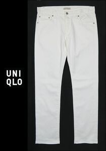 ■■＜極美品＞ユニクロ＜UNIQLO：Slim Fit Straight＞white stretch 5P パンツ＜33＞■■