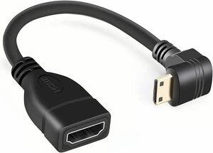 【 Mini HDMI to HDMI L型（ 下向き90度角度付き） 】 Mini-HDMI オス to HDMI メス コンバータ アダプタケーブル 3D 1080P 解像度対応