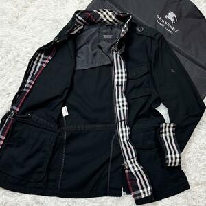 【1円】美品 バーバリーブラックレーベル BURBERRY BLACK LABEL★ ノバチェック ホース刺 M-65 ジャケットフード脱着 ブルゾン ミリタリー 