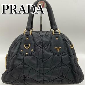 ★美品★ PRADA ボストン バッグ 2WAY キルティング カデナ 黒色 ナイロン ハンドバッグ ショルダー