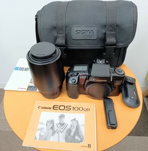 Canon キヤノン EOS 100QD SIGMA DL ZOOM LENS 75-300mm 1:4-5.6 一眼レフ フィルムカメラ 黒 ブラック カメラ 説明書付き 