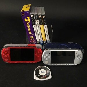 ER0125-10-4 PSP まとめ PSP-3000 ケース無しソフト有 メモリーカード有 キズ有 レッド シルバー パワプロ トークマン モンハン 60サイズ