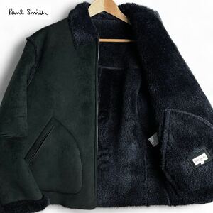 極美品/Lサイズ ●Paul Smith London ポールスミスロンドン ●軽量 エコムートン ブルゾン ジャケット アウアー ジップ ボア ブラック