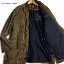 美品/3L相当 ●Ermenegildo Zegna エルメネジルドゼニア スエード ラムレザー コート アウター 本革 ●大きいサイズ ブラウン ネイビー_画像1