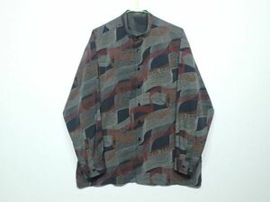 90's cosso 上質！ EXCLUSIVE GUARANTEED スタンドカラー 柄シャツ シルク ポリシャツ M～L