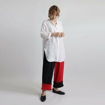 １０００円からスタート　度詰め天竺コットンTシャツ生地　前タック＆フリル裾ペグ パンツゆったり裾見せペチ レギンスR01A_画像3