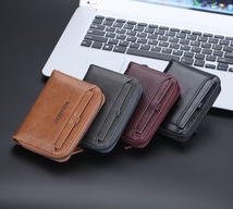 新作新入荷 ミニ財布 短財布 財布 メンズ レディース パスケース付き ポケット多数 機能性 サコッシュに最適 ブラウン_画像7