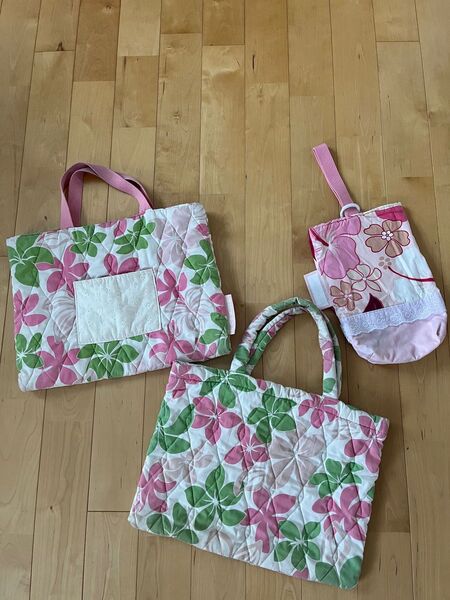 ハンドメイド レッスンバッグ&シューズバッグ 3点セット ハワイアンプリント
