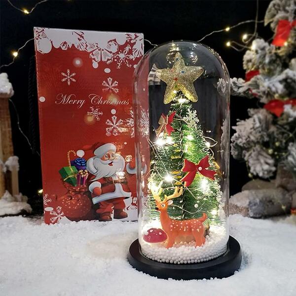 ガラスドーム クリスマスツリー ミニクリスマスツリー 卓上 LEDライト付き クリスマスプレゼント ミニツリー