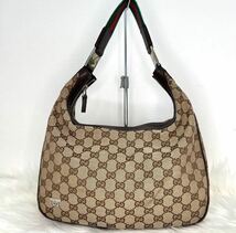 ■1円■ GUCCI グッチショルダーバッグ ワンハンドバッグ GG柄GGキャンバス シ エリーラインホースビットプレートロゴ_画像2