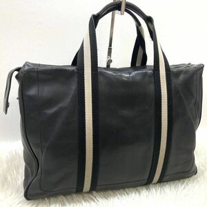 1円 【美品】 BALLY バリー ビジネスバッグ トート ブラック レザー トレスポ シルバー金具 A4収納 メンズ 通勤 大容量 ブリーフケース