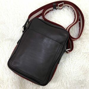 1円 【美品】 BALLY バリー ショルダーバッグ トレスポ ダークブラウン レザー メンズ ビジネス シルバー金具 斜め掛け 革 通勤 仕事鞄