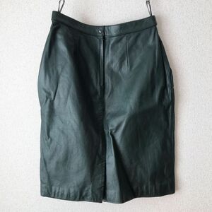 牛革　レザー スカート　タイトスカート　ダークグリーン　深緑　Mサイズ相当