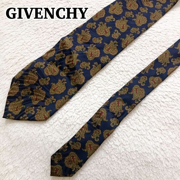 美品 GIVENCHY ジバンシー ブランド ネクタイ ペイズリー ネイビー 紺