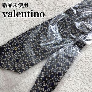 新品未使用　valentino ヴァレンティノ　ネクタイ 総柄　ネイビー 紺　シルク 植物