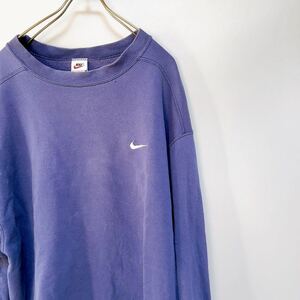 【1円スタート】NIKE スウォッシュ スウェット L ナイキ　フェード　グランジ　ナス紺　ボロ　アメリカ製　MADE IN USA ビッグサイズ　XL