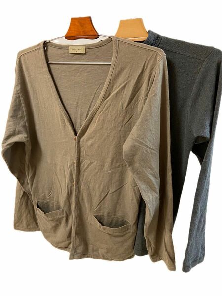 Kaepa グレーハイネックシャツ／薄茶色のカーディガン　Mサイズ２点セット