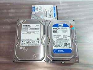 HDD3個セット 動作確認済み 1TB 2個 500GB 1個 合計2.5TB WD BLUE 東芝 TOSHIBA 3.5インチ 2.5インチ