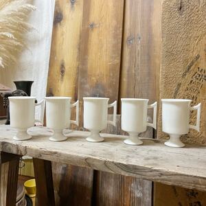 5個セット ヴィンテージ コーヒー カップ ティーカップ カフェ 陶器 白磁 足つき 雑貨 喫茶 古道具 古い コップ アンティーク 昭和レトロ