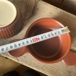 3個セット グラタン皿 茶 蓋付き 未使用品 カントリー雑貨 オーブン レンジ 直火OK 陶器 耐熱皿 ランチ カフェ アヒージョ 赤茶 キッチンの画像5