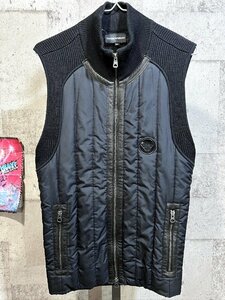 エンポリオアルマーニ トルコ製 中綿/ニット/レザー ベスト 黒 50 メンズ EMPORIO ARMANI