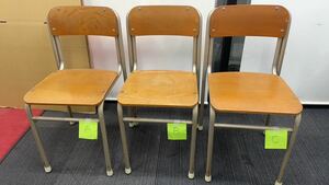 ★昭和レトロ　3台セット アイチ製 小学校の椅子　愛知の椅子　木製椅子　パイプ椅子