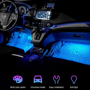 12V 24V フロアライト 9LED 2本セット USB給電 フットランプ アイスブルー 車内 間接照明 装飾 LEDテープ イルミ トラック ダンプ 汎用の画像3