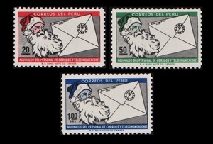 ee337y2-3p　ペルー1965年　クリスマス・サンタクロースと手紙・3枚完　MNH/A