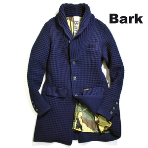 [定価８万] 希少モデル!! BARK バーク ニット ショールカラー チェスターコート 迷彩柄 XS メンズS-M ネイビー 紺 イタリア製 LEON掲載