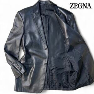 美品 XLサイズ●ゼニア《極上のトロトロ感》Z Zegna ラムレザー テーラードジャケット 52 2B ブラック 黒 シープスキン 羊革 ブルゾン