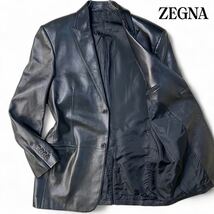 美品 XLサイズ●ゼニア《極上のトロトロ感》Z Zegna ラムレザー テーラードジャケット 52 2B ブラック 黒 シープスキン 羊革 ブルゾン_画像1