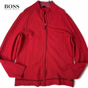 美品 Lサイズ●HUGO BOSS ヒューゴボス ドライバーズ ニット ジップアップ ジャケット ブルゾン カーディガン レッド 赤 黒タグ メンズ