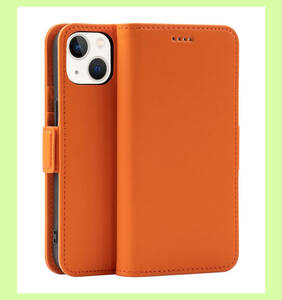 【アウトレット品】 iPhone14ケース 手帳型 軽量薄型 カード収納 スタンド機能 スピーカーホール付 全面保護 6.1インチ対応 オレンジ j361