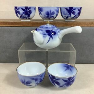 A4045 茶器セット. 深川製磁 カトレア. 金彩. 急須. 湯呑み 5客