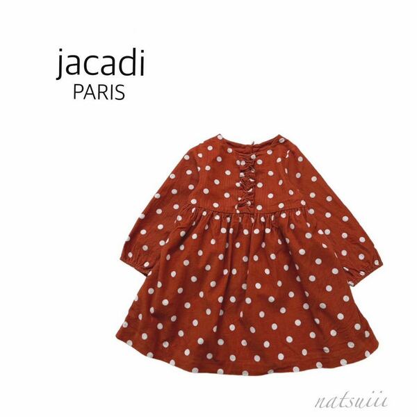 フランス発 jacadi PARIS . 水玉 ドット コーデュロイ フリル ギャザー ワンピース