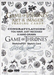 2023 Rittenhouse Game of Thrones Art & Images Autograph Sketch card Westley Smith