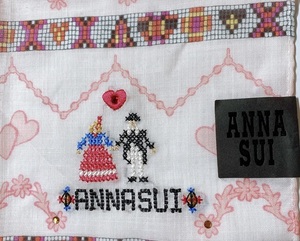 ◆ANNA SUI/アナスイ/カントリー風/ブライダル柄？/刺繍ハンカチ/未使用美品 