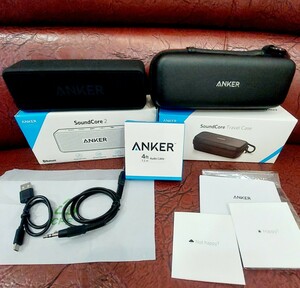 アンカー Bluetooth ワイヤレススピーカー SoundCore2 +専用PUレザーケース+オーディオケーブルの3点セット箱付き　Anker 