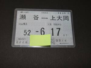 【相鉄】機械発行通勤定期券　瀬谷-上大岡　S52