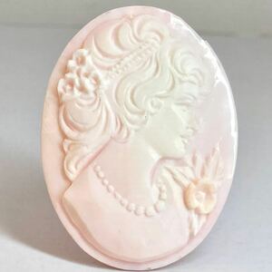 ［コンクシェルカメオ10.1g］J 50.5ct 45.1×34.1mm 花 貴婦人 flower CAMEO アンティーク antique ルース 宝石 shell