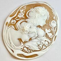 特大!!［シェルカメオ38.4g］J 192ct 約100.6×82.3mm 貴婦人 花 flower アンティーク antique CAMEO アンティーク shell 繊細 ルース _画像3