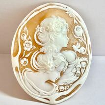 特大!!［シェルカメオ38.4g］J 192ct 約100.6×82.3mm 貴婦人 花 flower アンティーク antique CAMEO アンティーク shell 繊細 ルース _画像1